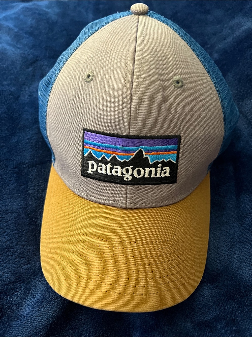 Patagonia Two-Tone Trucker Hat in Tan, Blue & Mustard